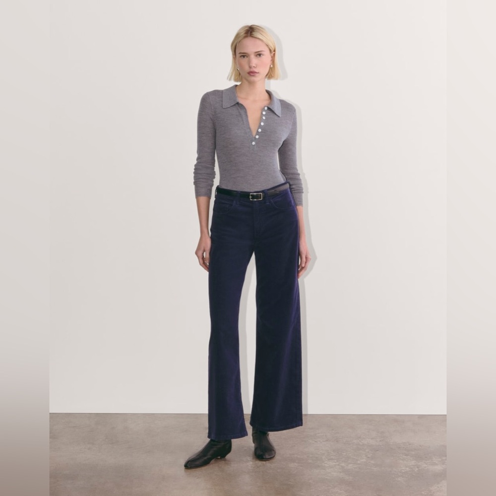 Everlane The Mid-Way Pant in Corduroy Navy Blue Size 27R High Rise Wide Leg